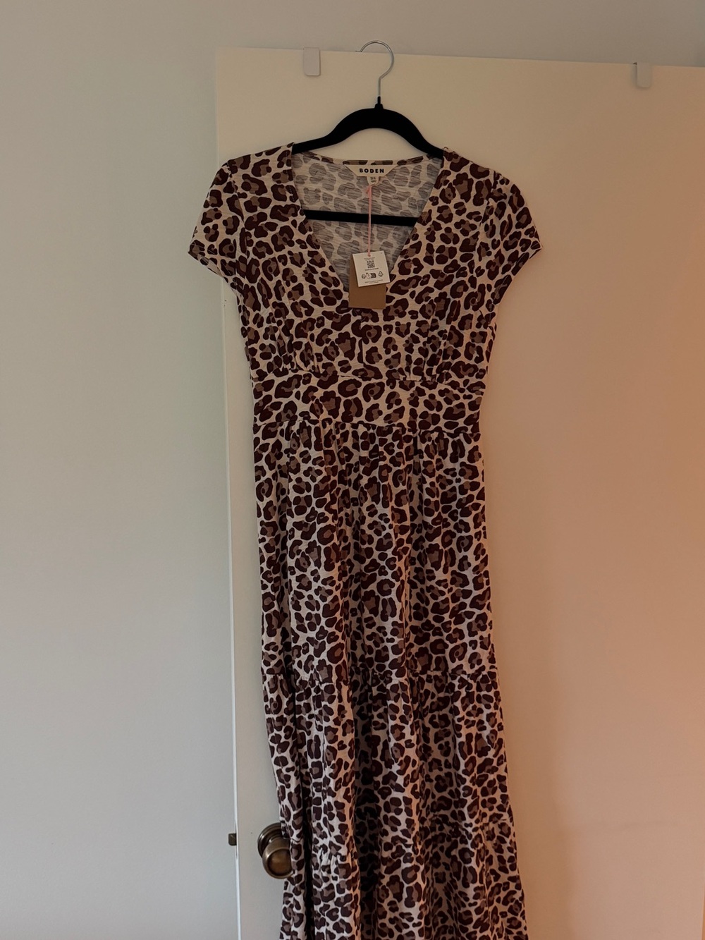 NWT Boden Leopard Print Maxi Dress 0 Brown Animal V Neck